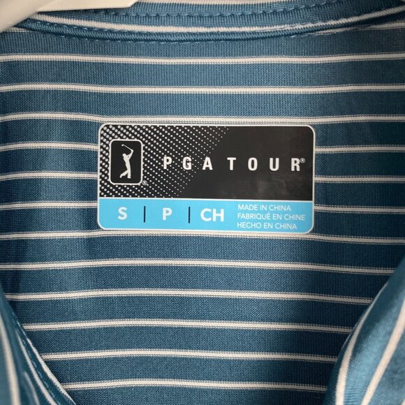 PGA TOUR Striped Polo Shirt Men’s Size Small Real Teal,Golf,Sun Protection - Picture 3 of 12